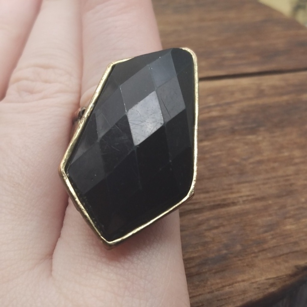 Geometric onyx faceted ring stretch R208 - Picture 1 of 3